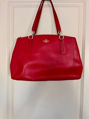 Vintage Coach Red Leather Satchel with Gold Hardware